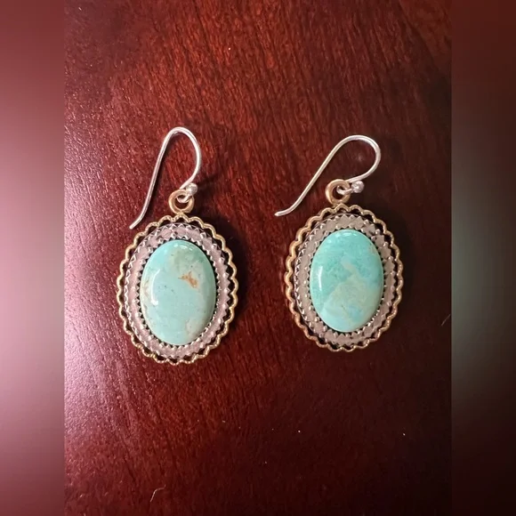 Studio Barse Earrings Bronze and Green Turquoise with Silver Detail - Picture 1 of 10
